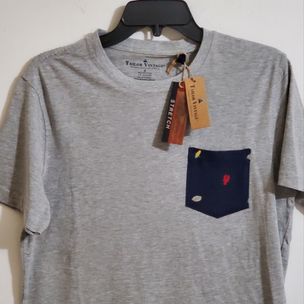 Tailor Vintage Mens Pocket TShirt Clam Bake Grey